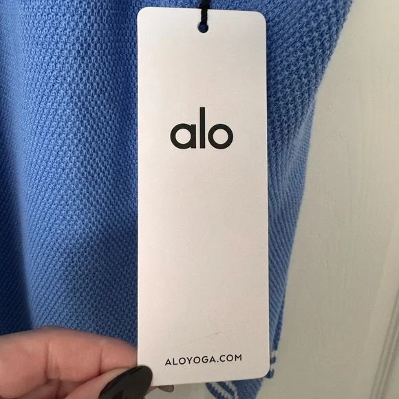 Women’s ALO Yoga Tennis Club Knit Cardigan in “Crystal Clear Blue/ White” Sz L 💙 - Picture 7 of 9